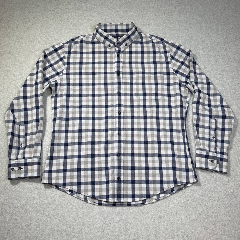 Mizzen + Main Men's XL Trim City Flannel Multi Check Button Down Shirt Gray Blue